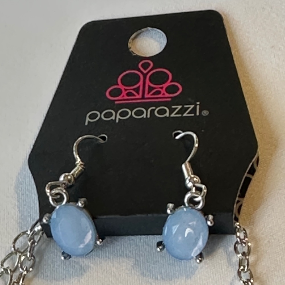 Blue Gemstone Silver Necklace with Sparkling Crystals - Picture 5 of 5